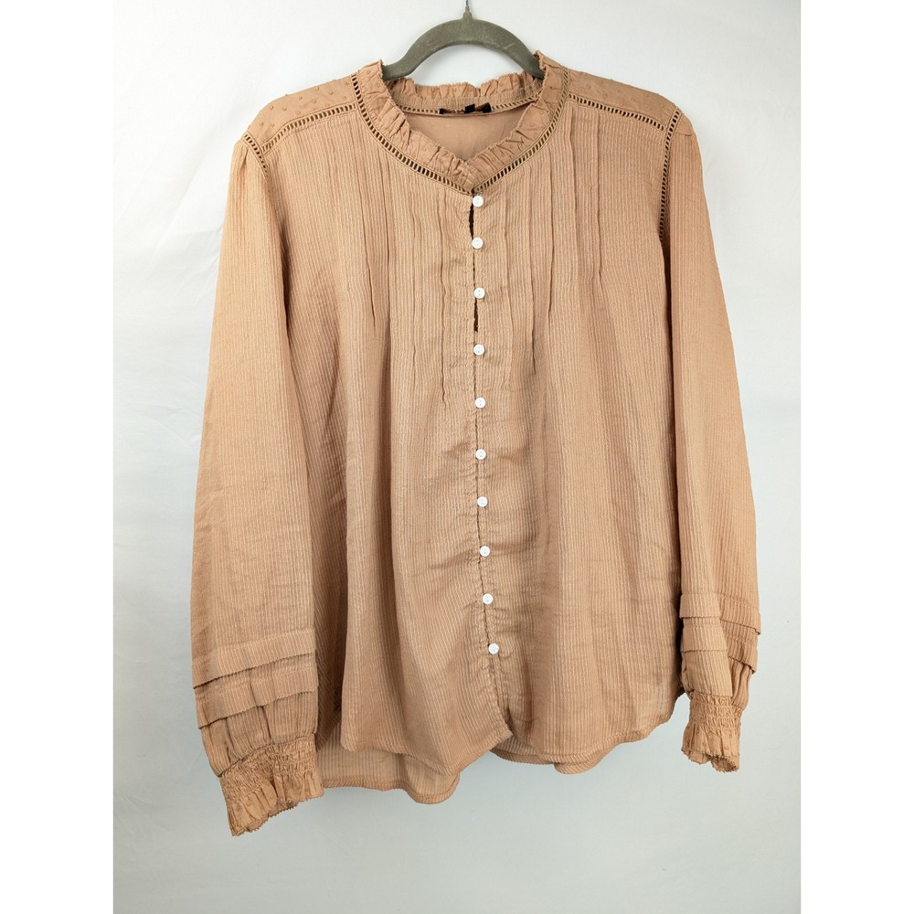Quince Organic Textured Cotton Peasant Blouse Size XL Orange Ruffle Cottagecore - Picture 2 of 10